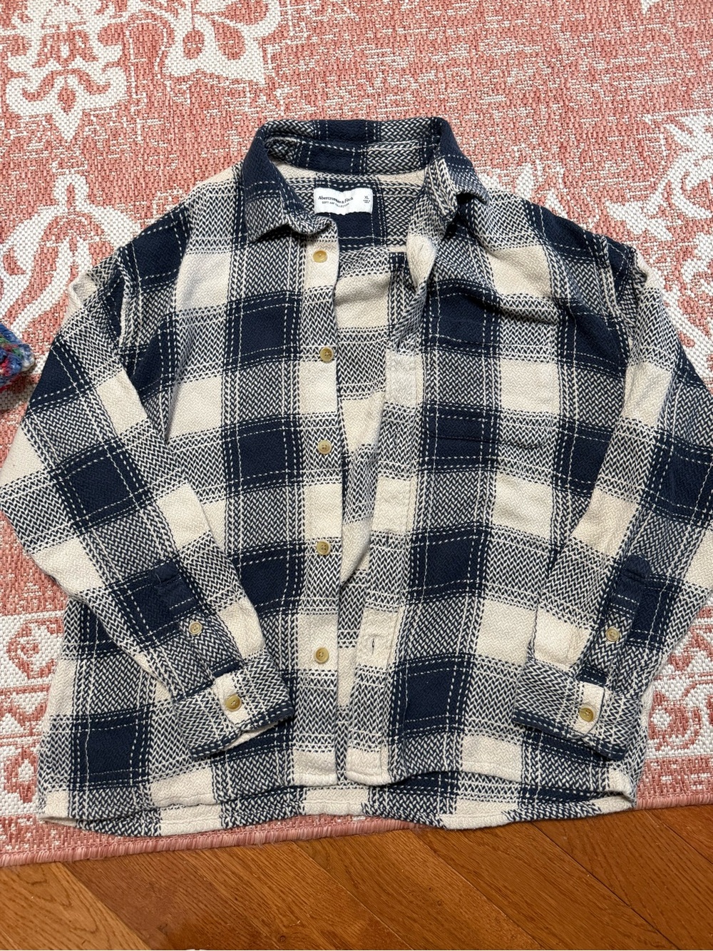 Abercrombie & Fitch Navy and Cream Plaid Button-Front Shirt